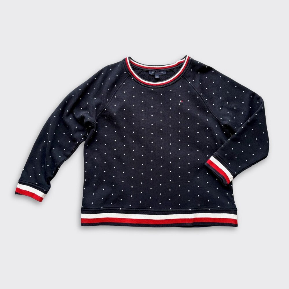 Tommy Hilfiger Navy Crewneck Sweatshirt Women’s Size L Logo Trim Preppy